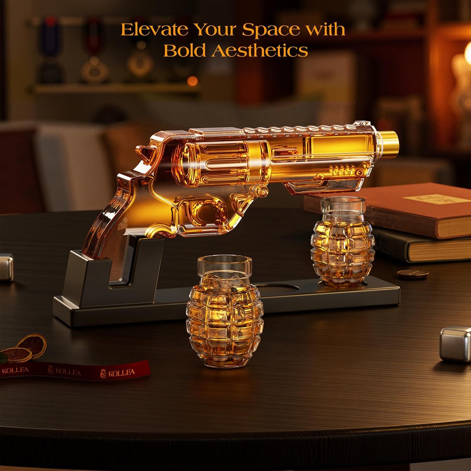Kollea Whiskey Decanter Set with Grenade Shot Glasses
